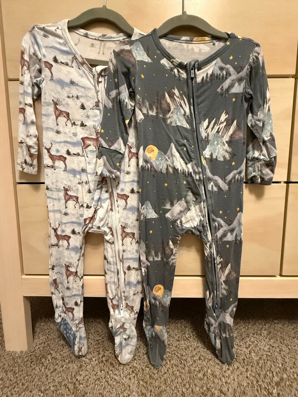 Posh Peanut Bundle 2 Winter Bamboo Footies Christmas 12-18M Boys Mountain Deer